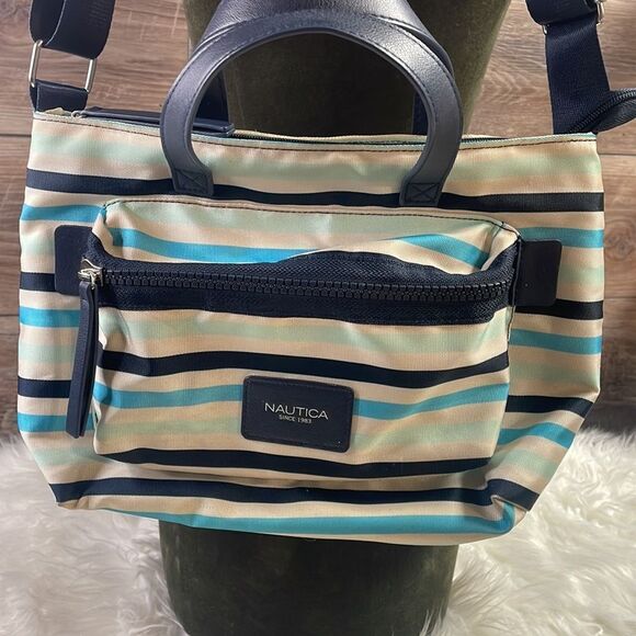 Nautica Striped Nautical Vibes Shoulder Bag Beachy Size Medium Blue - Picture 1 of 11